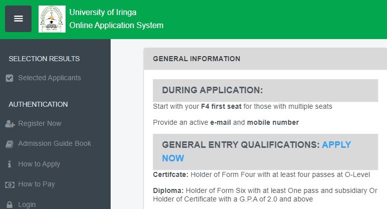 University Of Iringa Uoi Online Application System | Apply Now
