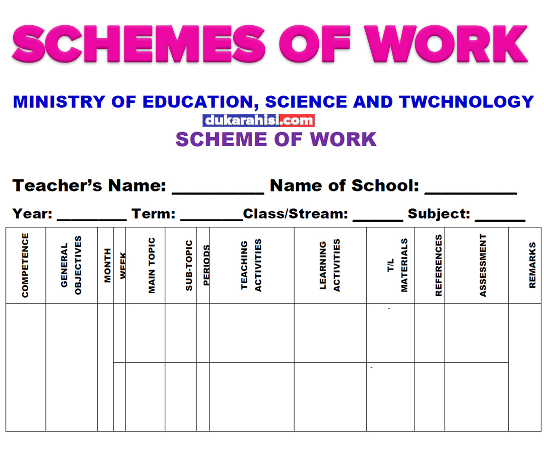 Components Of Scheme Of Work And How To Prepare Schemes Of Work For Secondary Schools 2024 Form 1 - 4 All Subjects Free Download