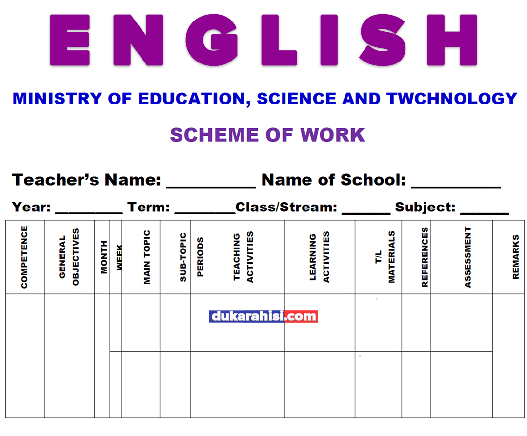 English Language Schemes Of Work For 2024 Form 1-4 Free Download English Language Schemes Of Work 2024 Form 1 - 4 Download Free