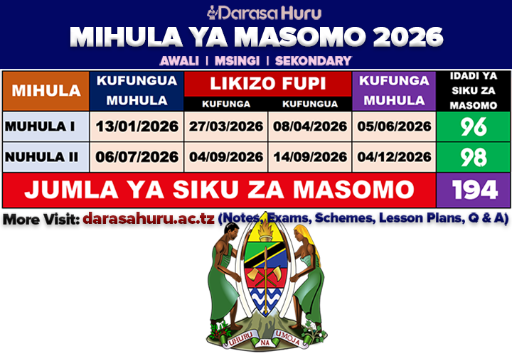 Ratiba ya Kufunga Na Kufungua Shule 2026, Tarehe Za Kufunga Na Kufungua Shule 2026, MIHULA YA MASOMO 2026 PDF
